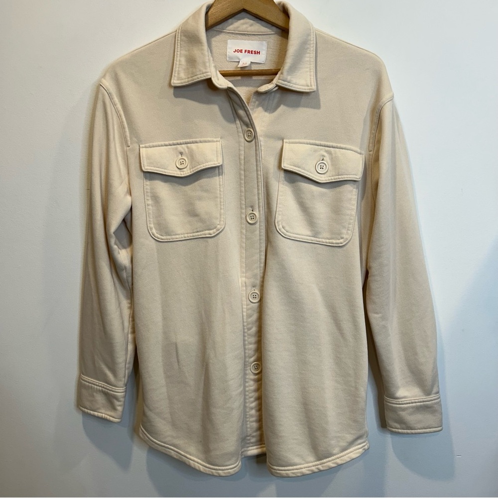 Joe Fresh Cotton Shacket Button Up Shirt Jacket Cream Lightweight